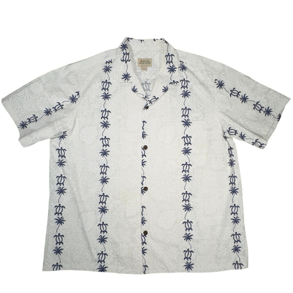 Vtg MADE IN USA Royal Hawaiian‎ Creations ALOHA SHIRT Mens 2XL Floral Turtles